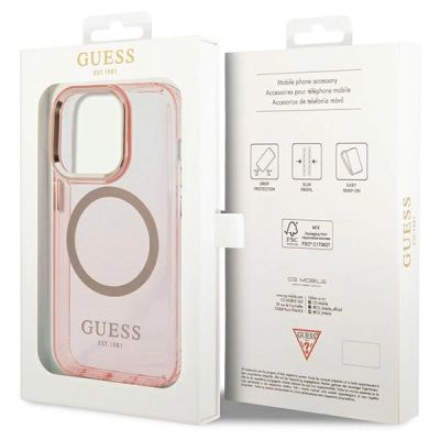 8. Guess GUHMP14XHTCMP iPhone 14 Pro Max 6.7" pink/pink hard case Gold Outline Translucent MagSafe