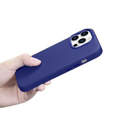 21. iCarer Litchi Premium Leather Case iPhone 14 Pro Magnetic Leather Case with MagSafe Dark Blue (WMI14220710-DB)