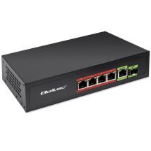 Qoltec SWITCH FAST Ethernet PoE Network Switch 4x RJ45 PoE 1x RJ45 Uplink 1x SFP | 65W | 1000 Mb