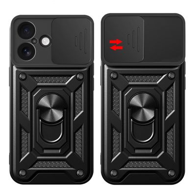 9. Hybrid Armor Camshield iPhone 17 Case with Stand and Camera Cover - Black