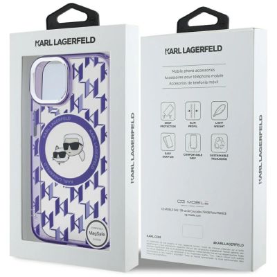 8. Karl Lagerfeld IML Monogram Karl & Choupette Head MagSafe iPhone 15 Case - Purple