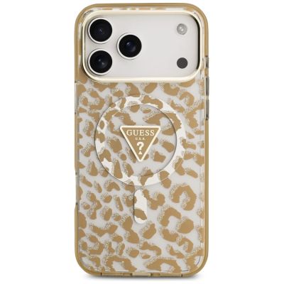 3. Guess IML Leopard Glitter Triangle Logo MagSafe Case for iPhone 17 Pro Max / 18 Pro Max - Brown