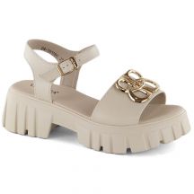 Leather high-heeled and platform sandals Vinceza W JAN301B, beige