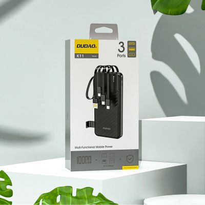 4. Dudao K11 10000mAh Powerbank with Built-in Cables - Black