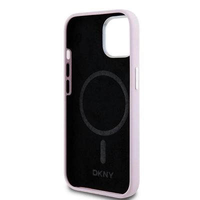 7. DKNY Liquid Silicone Small Metal Logo MagSafe Case for iPhone 15 / 14 / 13 - Pink