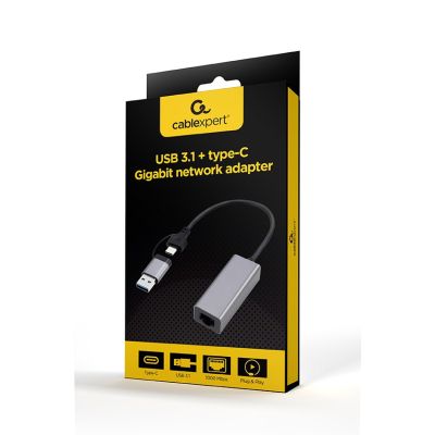 2. GEMBIRD ADAPTER USB TYPE 3.1 + USB-C -> LAN RJ45 GIGABIT 15CM