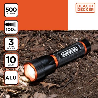 6. Tactical Aluminium Flashlight 10 W, 500 Lumens, BLACK+DECKER
