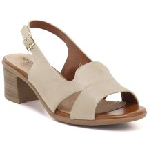 Beige Sergio Leone SK578-S women's leather block sandals
