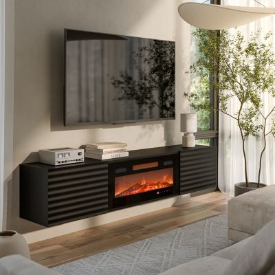 7. TULA TV cabinet 183x35x37 black matt + black fireplace