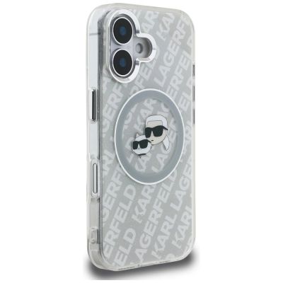 4. Karl Lagerfeld IML Glitter Karl & Choupette Heads Logo MagSafe iPhone 16 Case - Gray