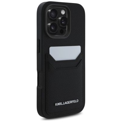 4. Karl Lagerfeld HC Grained PU Cardslot Metal Elong Case for iPhone 16 Pro Max - Black
