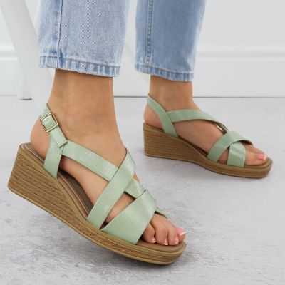 7. Sergio Leone SK298 women's patent leather wedge sandals in green