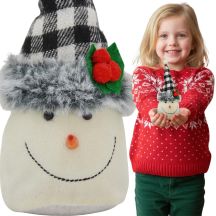 DECORATIVE SNOWMAN 20CM WITH A BLACK AND WHITE CHECKED HAT