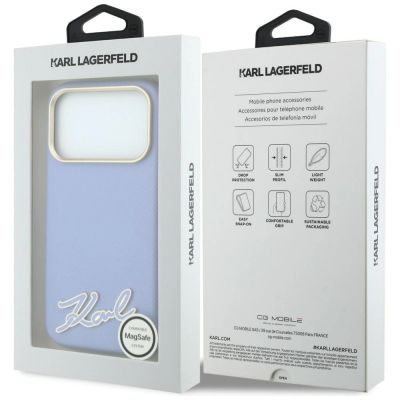8. Karl Lagerfeld Grained with Resin Signature Logo MagSafe Case for iPhone 18 Pro / 17 Pro - Light Blue