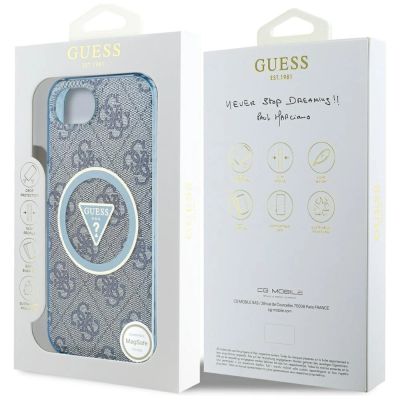 8. Guess IML Metal Glitter 4G Circle Triangle MagSafe Case for iPhone 16e - Blue
