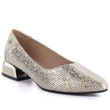 Women's leather openwork shoes, beige, Vinceza 99201