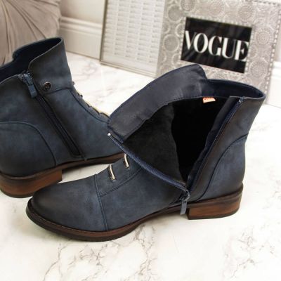 5. Women's ankle boots with decorations, insulated, blue, Jezzi