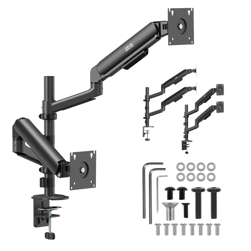 9. ERGO OFFICE MOUNT / HANGER FOR 2 MONITORS, GAS SPRING, 17"-32", 1-10KG, MATTE BLACK, ER-692 B
