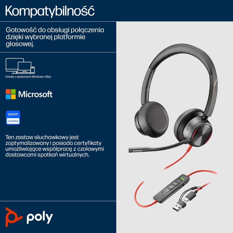11. POLY Blackwire 8225 Stereo 8X225AA USB-C Headset with Microsoft Teams Certification + USB-C/A Adapter