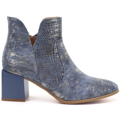2. Women's openwork ankle boots with a block heel, blue M.Daszyński SA217-6