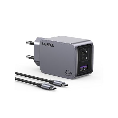 3. Ugreen Nexode Pro 25871 65W Wall Charger, GaN, USB + 2x USB-C + 1.5m USB-C Cable
