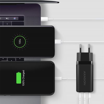 6. AXAGON ACU-DPQ65 Wall charger, GaN 65W, 3x port (USB-A + dual USB-C), PD3.0/QC4+/PPS/Apple