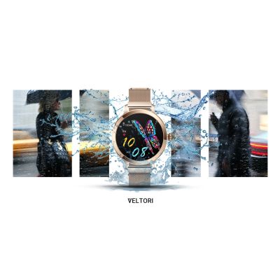 26. VELTORI VT340-1 Women's Smartwatch Gold Bracelet + Pink Silicone Strap