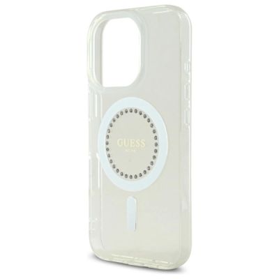 6. Guess IML Rhinestones MagSafe Case for iPhone 16 Pro - White