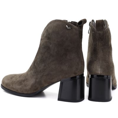 5. Women's leather high-heeled ankle boots in khaki Vinceza 91178
