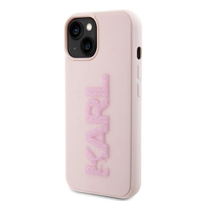 2. Karl Lagerfeld 3D Rubber Glitter Logo case for iPhone 15 - pink