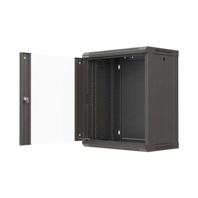 19. LANBERG WALL-MOUNTED RACK CABINET 19" 12U 540X350 BLACK GLASS DOOR (FLAT PACK)