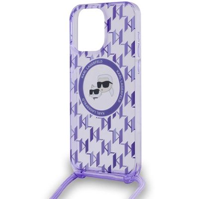 5. Karl Lagerfeld IML Crossbody Monogram Karl & Choupette Head MagSafe Case for iPhone 15 Pro Max - Purple