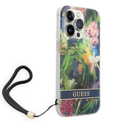 3. Guess GUOHCP14LHFLSB iPhone 14 Pro 6.1 "blue / blue hardcase Flower Strap
