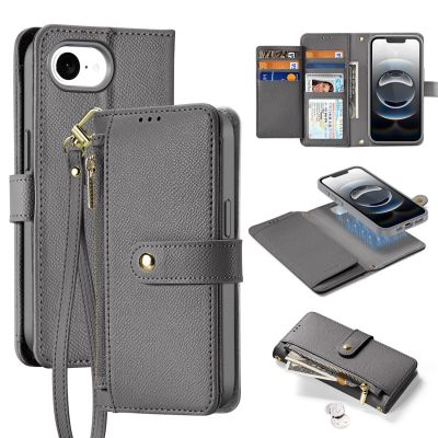 Dux Ducis Lawa Leather Case for iPhone 16e / 17e with Detachable Magnetic Wallet - Gray