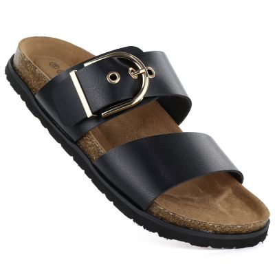 Women's black flip-flops with buckle Potocki 54325
