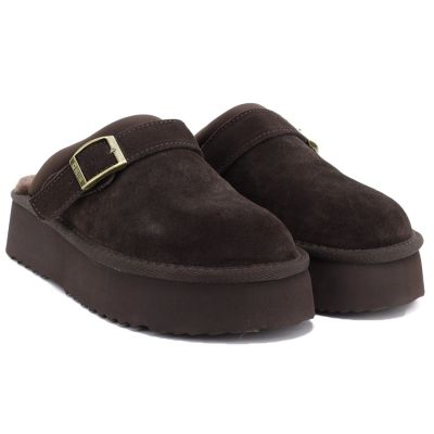8. Women's leather insulated flip-flops on a chocolate platform Big Star UU274697