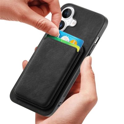 6. Synthetic Leather iPhone 17 Case with Detachable MagSafe Compatible Card Holder - Black