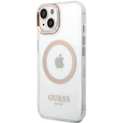2. Guess Metal Outline MagSafe Case for iPhone 15 Plus / 14 Plus - Gold