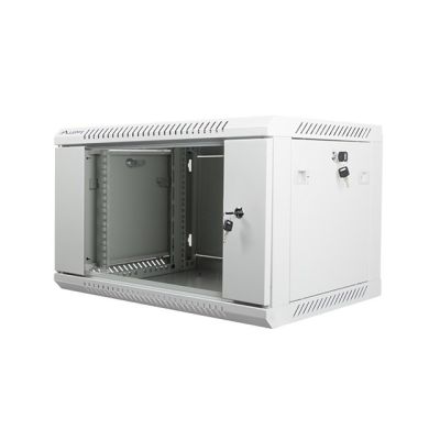 4. Lanberg WF01-6406-10S single-section lockable cabinet (6U; 368mm / 600mm / 450mm; wall-mounted; Glass; 19''; gray)