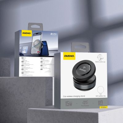 7. Dudao F24MAX Car Holder with 15W Wireless Charger, MagSafe Compatible, with Automatic Suction Cup - Black