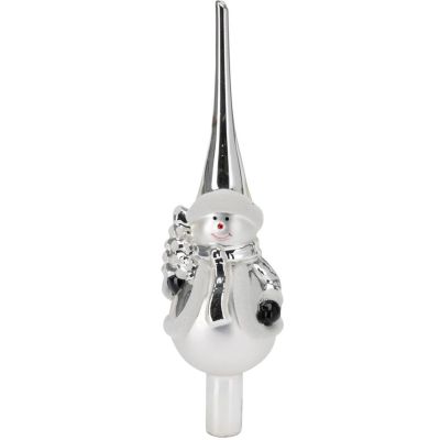 SILVER GLASS SNOWMAN CHRISTMAS TREE TOP