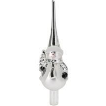 SILVER GLASS SNOWMAN CHRISTMAS TREE TOP