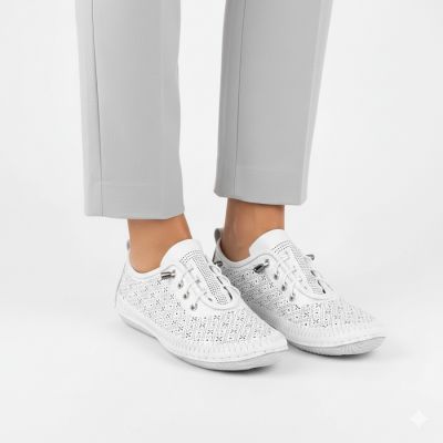 5. Women's leather openwork shoes, white, T.Sokolski 1302