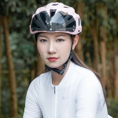 5. Rockbros Bike Helmet with Visor, Detachable UV Goggles, Detachable Visor, Unisex - Pink