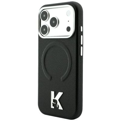 2. Karl Lagerfeld Grained Embossed Ring & Kameo Logo MagSafe Case for iPhone 18 Pro Max / 17 Pro Max - Black