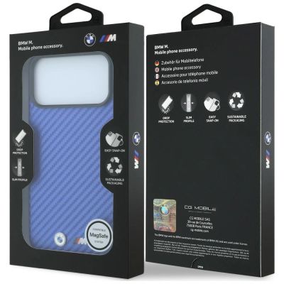 8. BMW M Carbon Metal Logo MagSafe Case for iPhone 17 Pro / 18 Pro - Blue