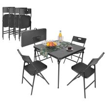 TOURIST CATERING SET FOLDING TABLE 86.5x86.5x71CM AND 4 BLACK CHAIRS
