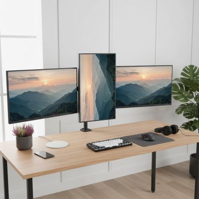 19. MACLEAN 3-Monitor Mount, Gas Spring, 17"-27", 2-8KG, Black MC-137