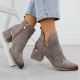 5. Women's suede ankle boots with openwork heels, gray, Potocki SZ12356
