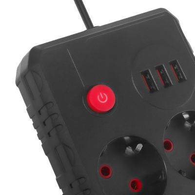 6. MACLEAN POWER STRIP, EXTENSION CORD 2 OUTLETS + 3XUSB, 110-240V AC 50/60HZ, 2.1A MAX 2500W, 1.5M, BLACK MCE387 B